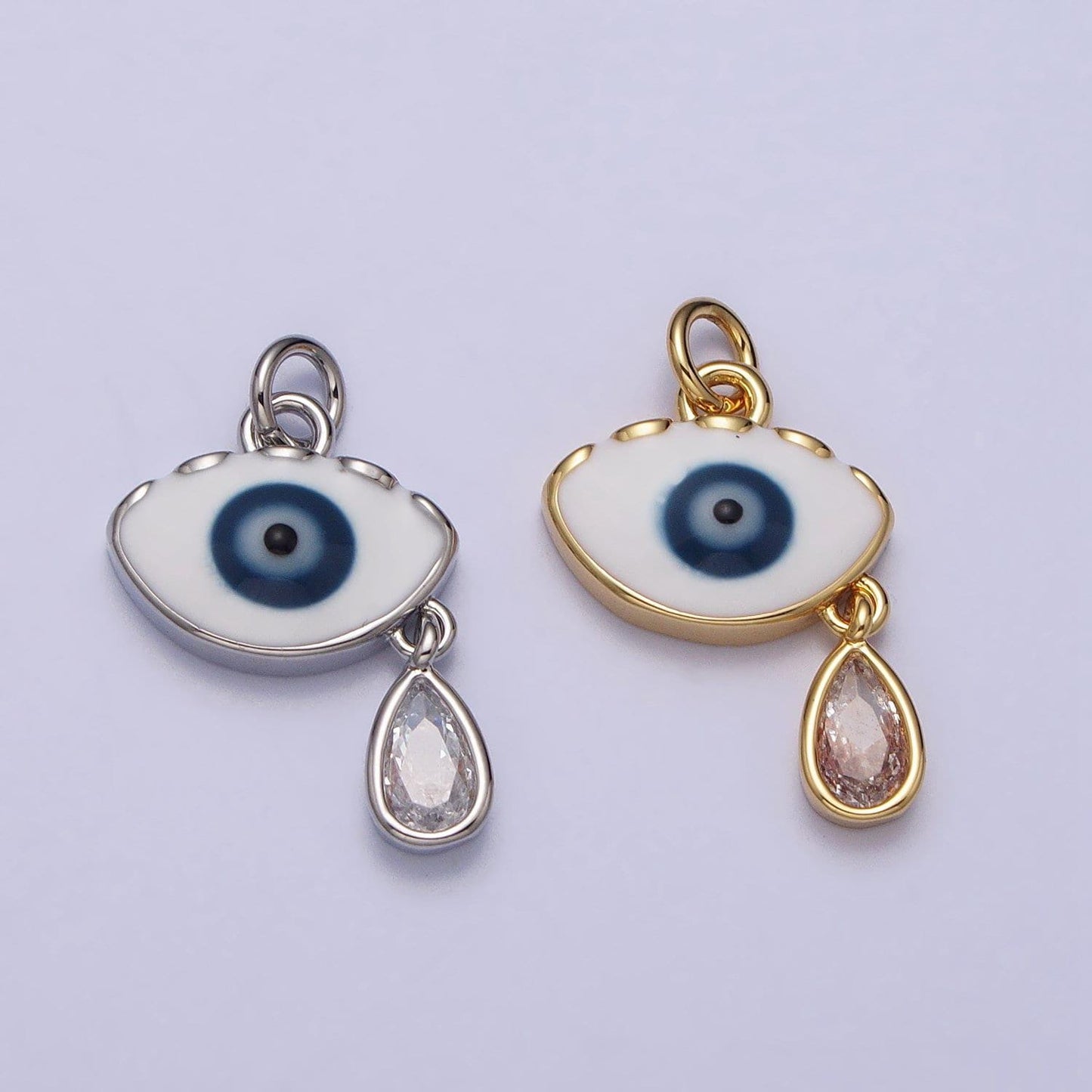 Gold eye pendant, enamel evil eye necklace charm pink white cz eye charm, evil eye pendant, teardop pendant, tear drop eye ac318