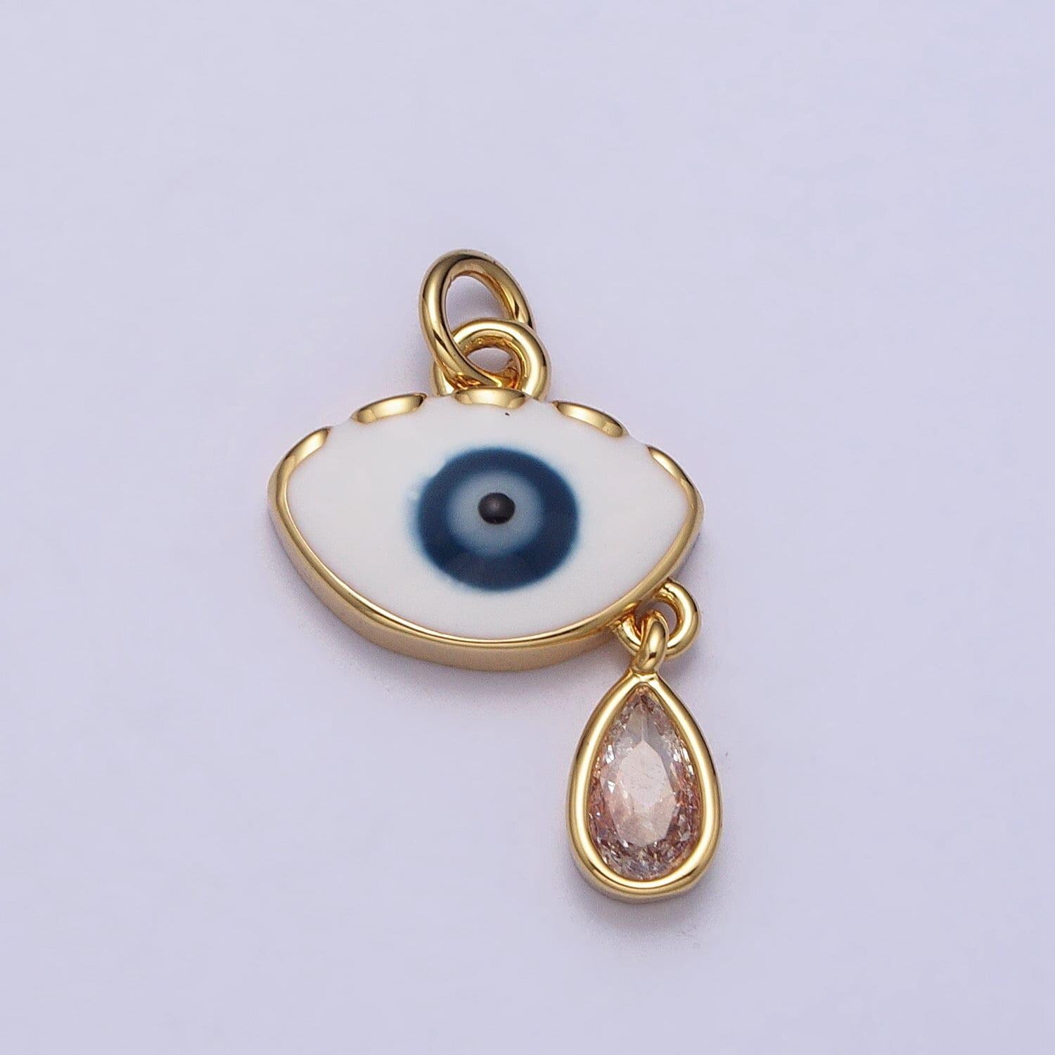 Gold eye pendant, enamel evil eye necklace charm pink white cz eye charm, evil eye pendant, teardop pendant, tear drop eye ac318