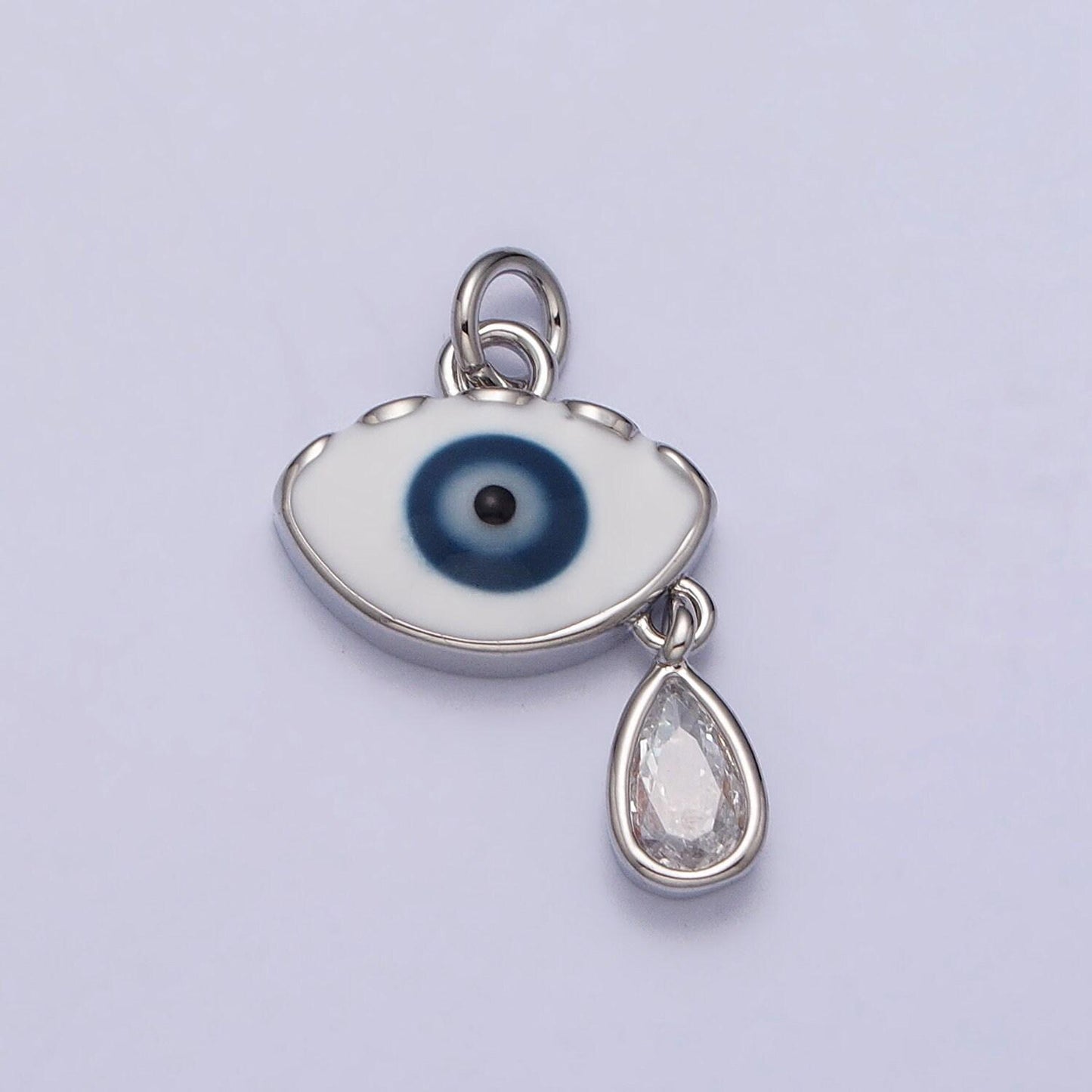 Gold eye pendant, enamel evil eye necklace charm pink white cz eye charm, evil eye pendant, teardop pendant, tear drop eye ac318