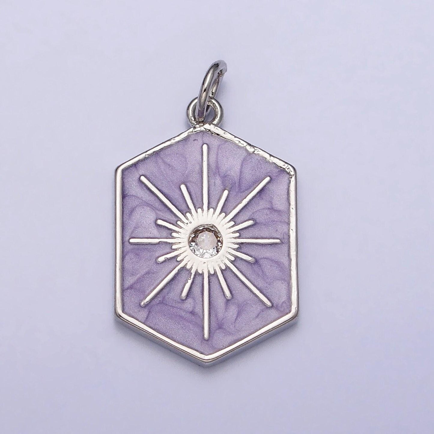 Dainty gold hexagon medallion pendant gold sunburst charm necklace bracelet enamel celestial jewelry inspired silver sun cz charm ac320
