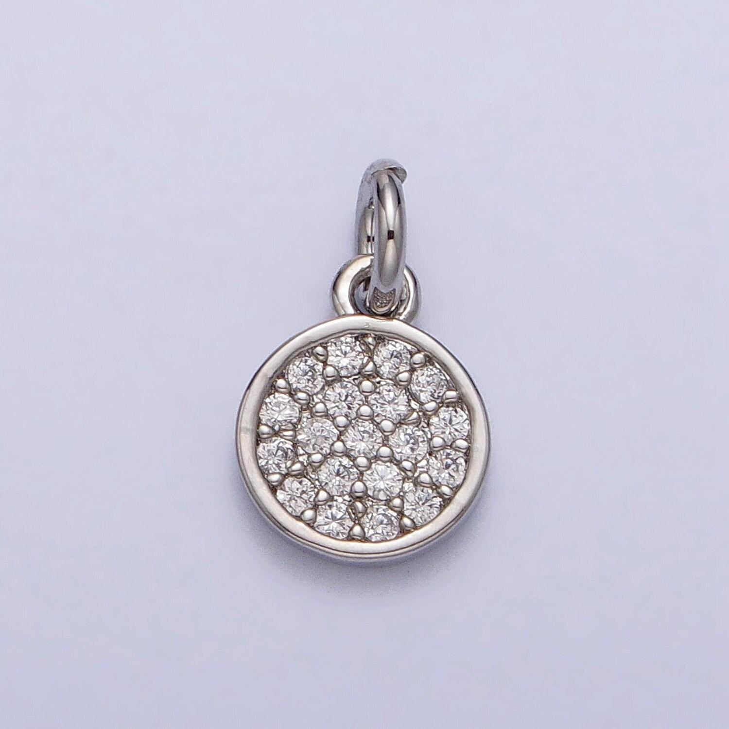 Mini cz paved gold circle charm 11x6.5mm 16k real gold plated brass, micro pave round coin pendants ac309