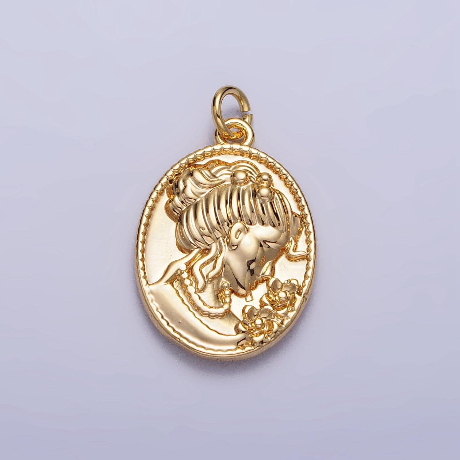 Dainty gold victorian woman cameo necklace charm silver vintage inspired romantic victorian jewelry supply ac299