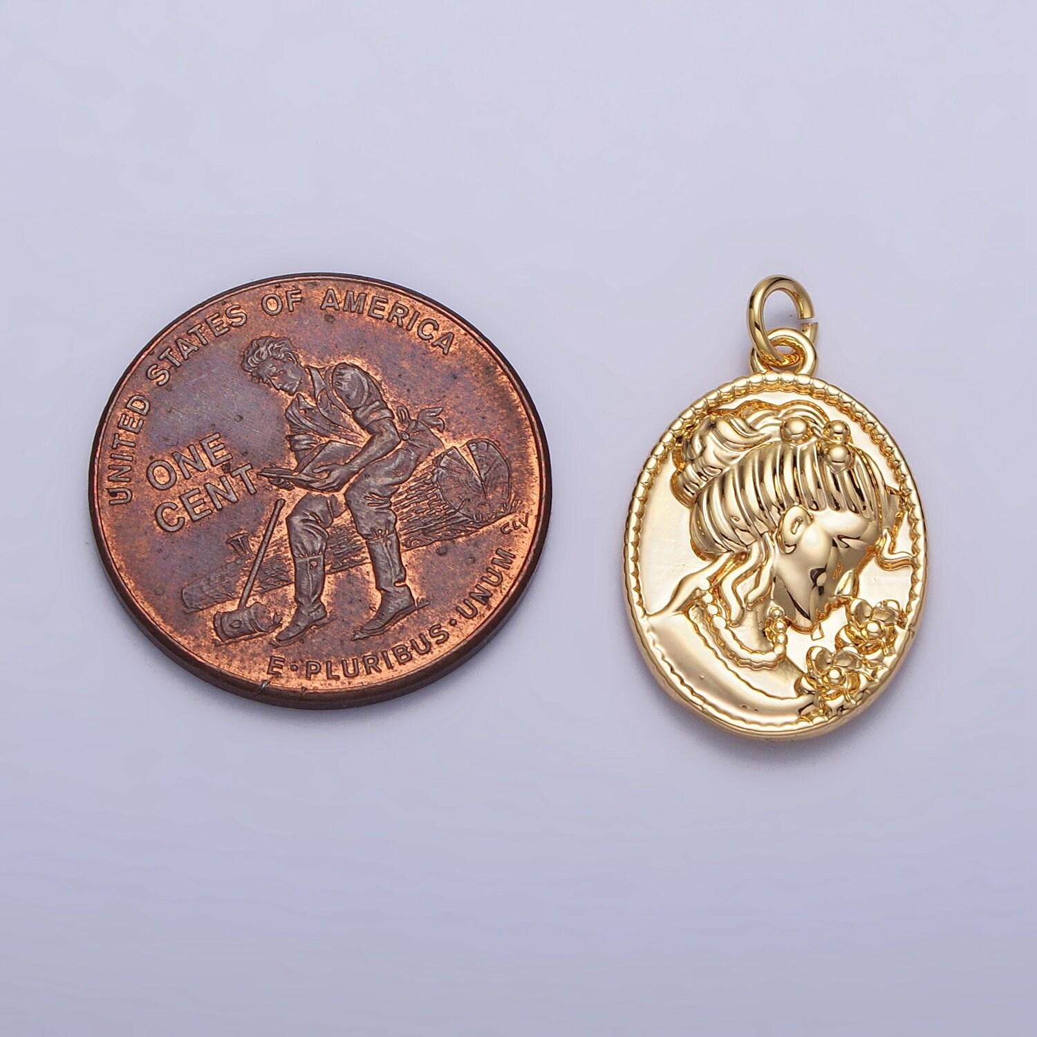 Dainty gold victorian woman cameo necklace charm silver vintage inspired romantic victorian jewelry supply ac299