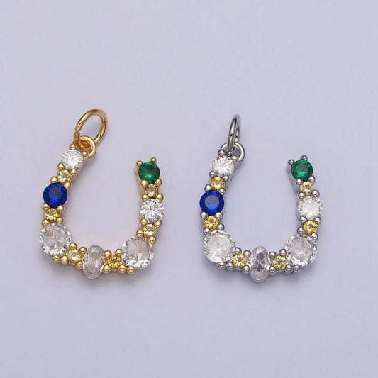 24k gold filled horseshoe u multicolor cz micro paved charm in gold & silver cubic lucky charm | ac264 ac295