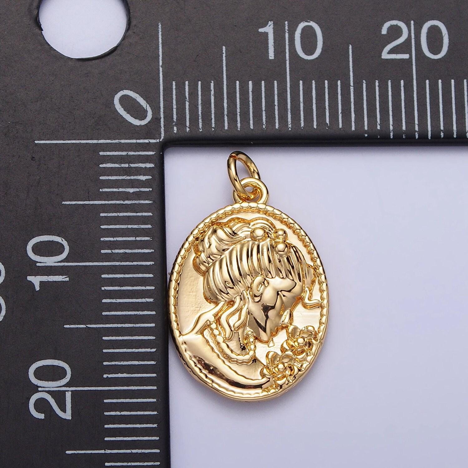 Dainty gold victorian woman cameo necklace charm silver vintage inspired romantic victorian jewelry supply ac299