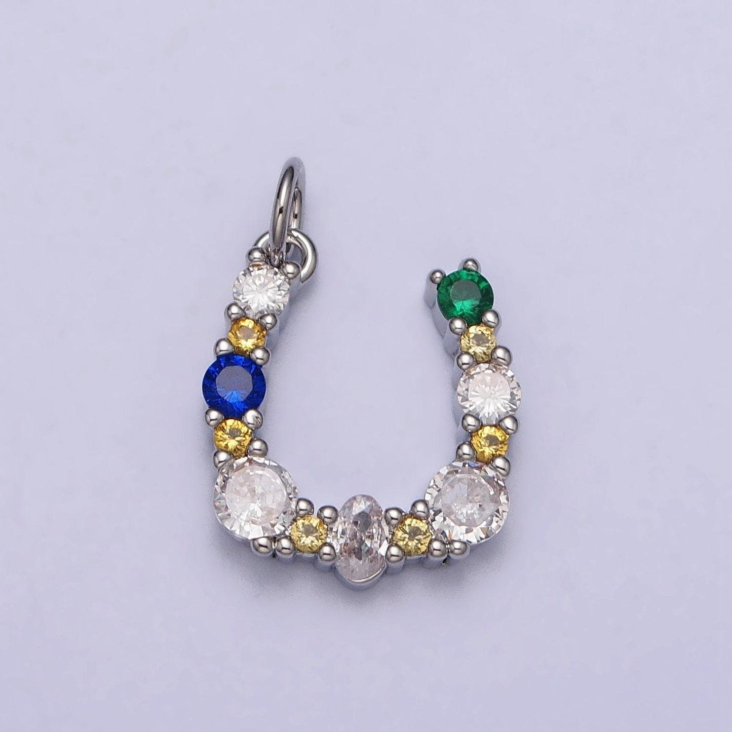 24k gold filled horseshoe u multicolor cz micro paved charm in gold & silver cubic lucky charm | ac264 ac295