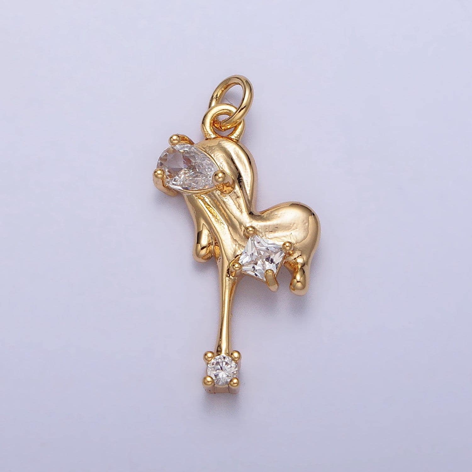 Dainty gold dripping heart pendant with cz stone silver tone melted heart charm for necklace bracelet earringt supply ac292