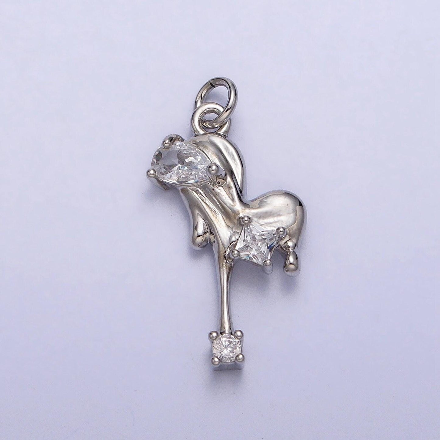 Dainty gold dripping heart pendant with cz stone silver tone melted heart charm for necklace bracelet earringt supply ac292