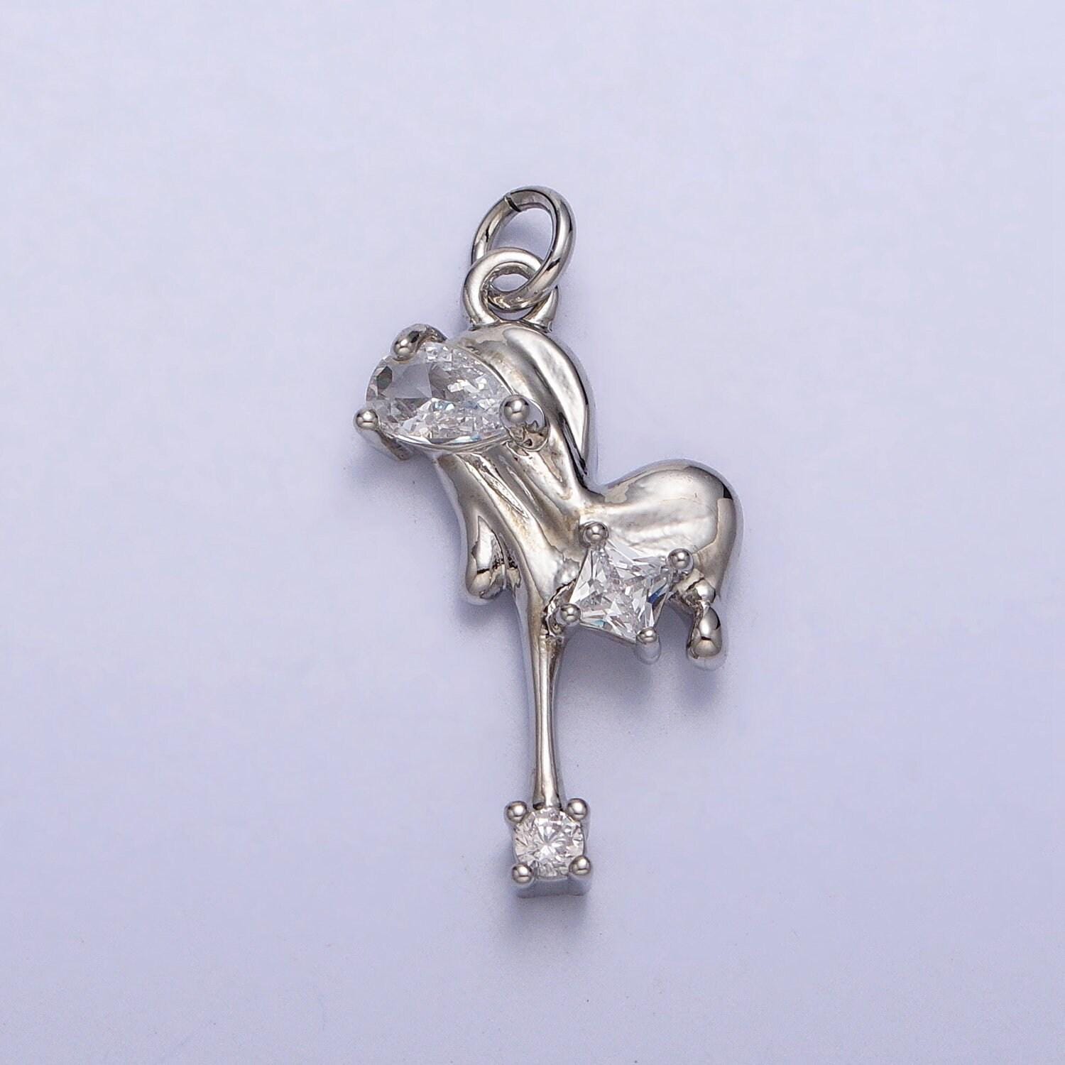Dainty gold dripping heart pendant with cz stone silver tone melted heart charm for necklace bracelet earringt supply ac292