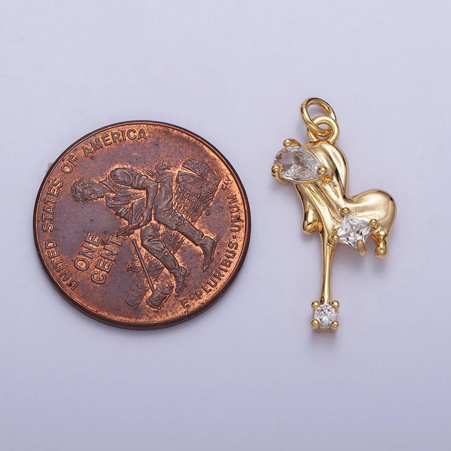 Dainty gold dripping heart pendant with cz stone silver tone melted heart charm for necklace bracelet earringt supply ac292