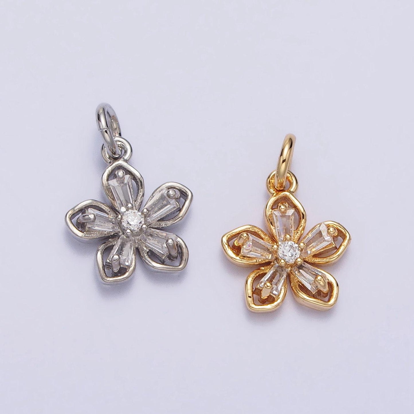Mini gold five-petal flower pendant, silver flower charm for diy jewelry making accessories ac279