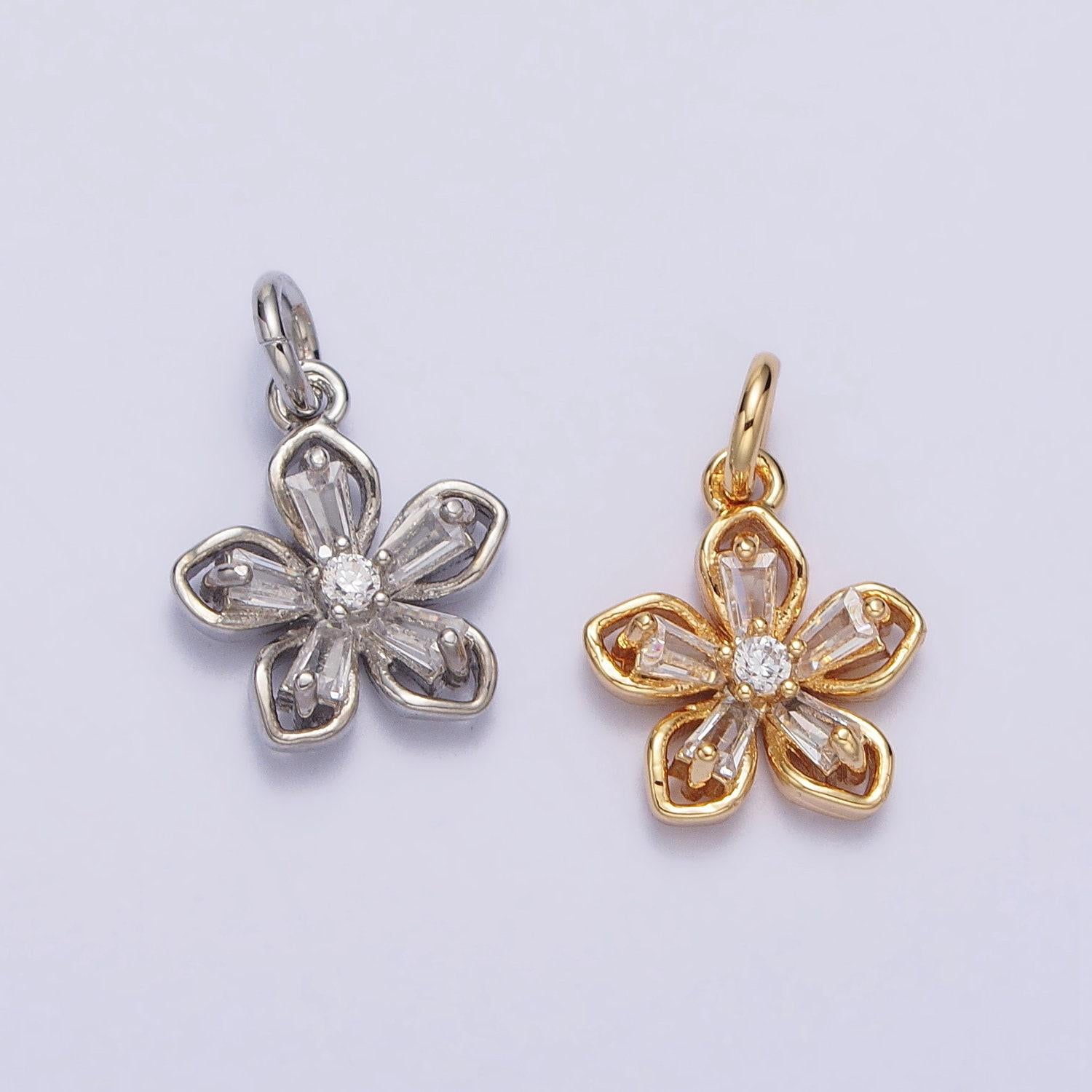 Mini gold five-petal flower pendant, silver flower charm for diy jewelry making accessories ac279