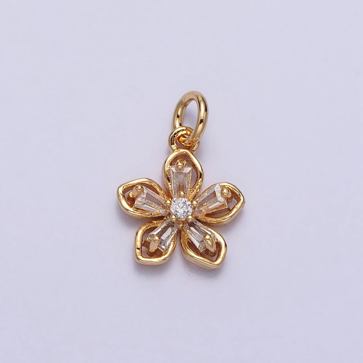 Mini gold five-petal flower pendant, silver flower charm for diy jewelry making accessories ac279