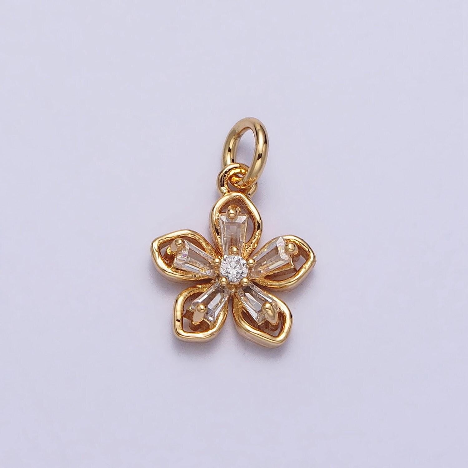 Mini gold five-petal flower pendant, silver flower charm for diy jewelry making accessories ac279
