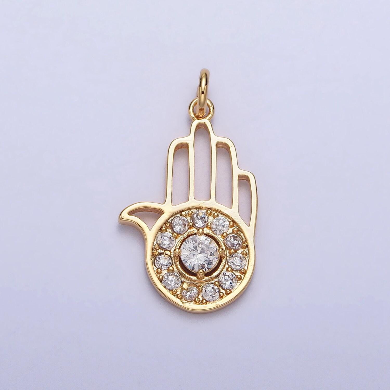 Mini gold hamsa hand pendant evil eye charm protection necklace - yoga gifts silver amulet jewelry ac228