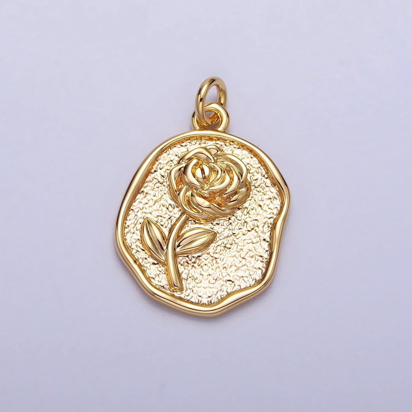 Dainty gold rose charm flower rustic coin frame shape pendant floral charm for necklace bracelet component ac-009