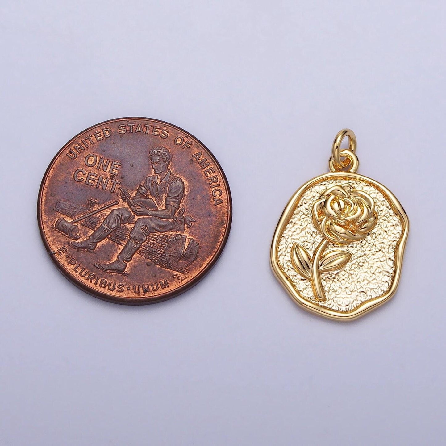 Dainty gold rose charm flower rustic coin frame shape pendant floral charm for necklace bracelet component ac-009