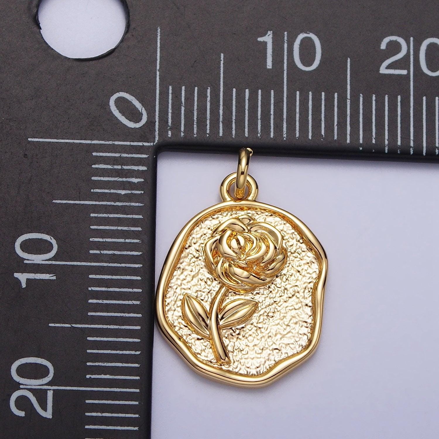 Dainty gold rose charm flower rustic coin frame shape pendant floral charm for necklace bracelet component ac-009