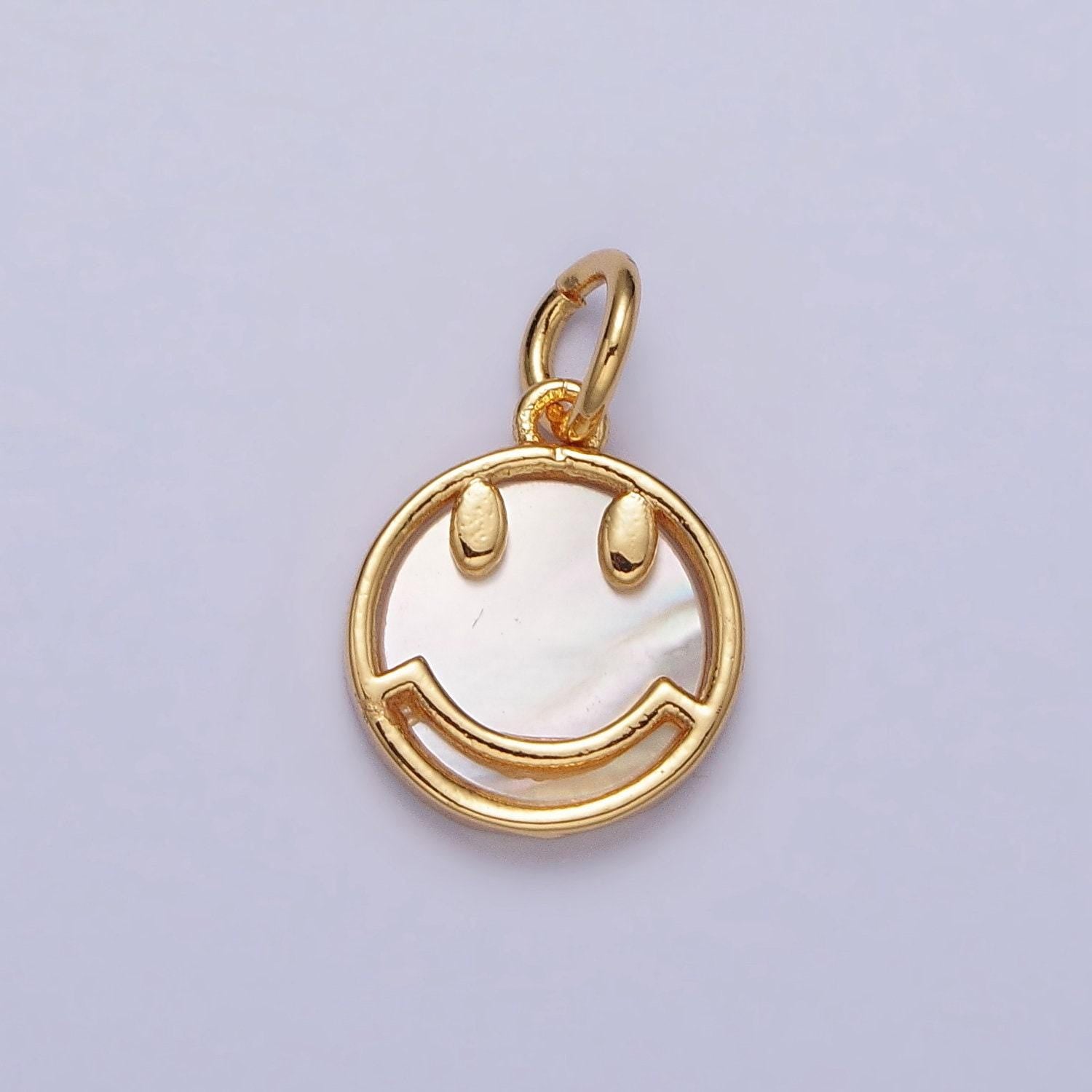 Mini 24k gold filled happy face shell pearl emoticon face pendant for y2k jewelry inspired making | ac250