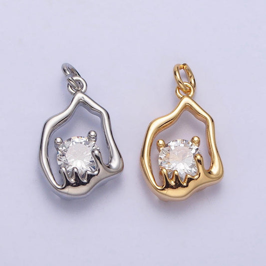 Mini abstract gold charm with clear cz stone for bracelet necklace earring component ac243