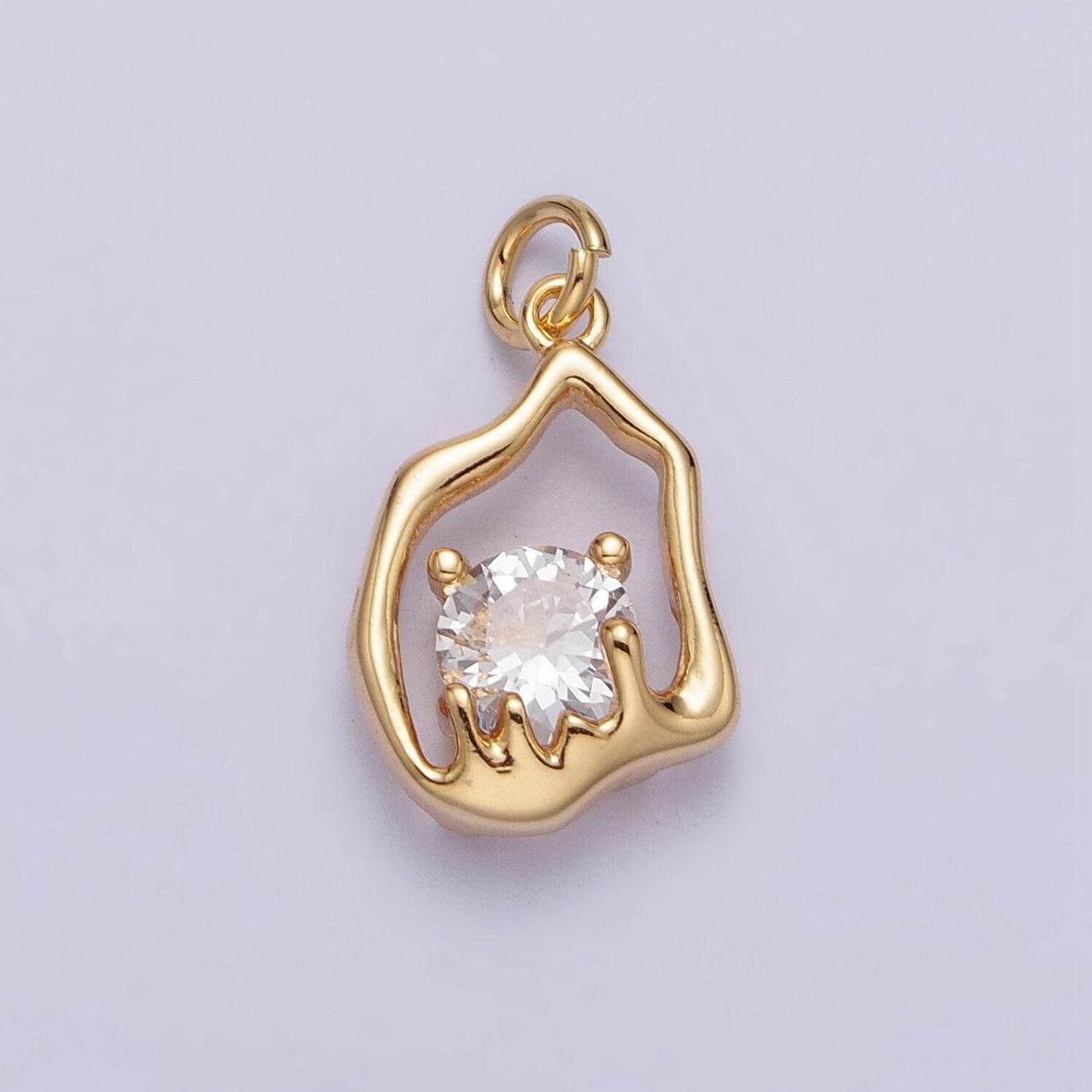Mini abstract gold charm with clear cz stone for bracelet necklace earring component ac243