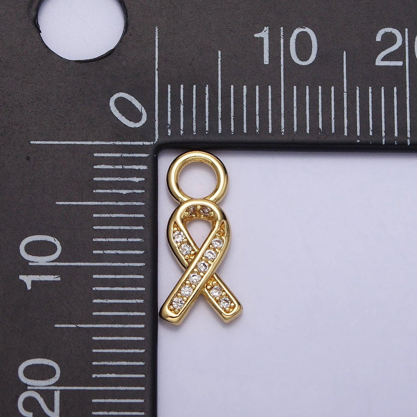 Small gold cancer awareness survivor hope ribbon pendant charm cubic zirconia cancer awareness ribbon ac242