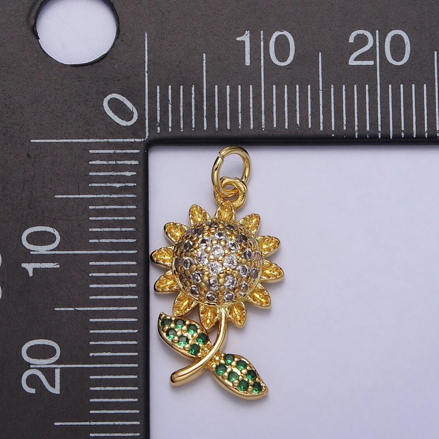 Dainty sunflower charm gold cubic flower charm for bracelet earring necklace micro pave cubic cz charm floral jewelry making supply ac239