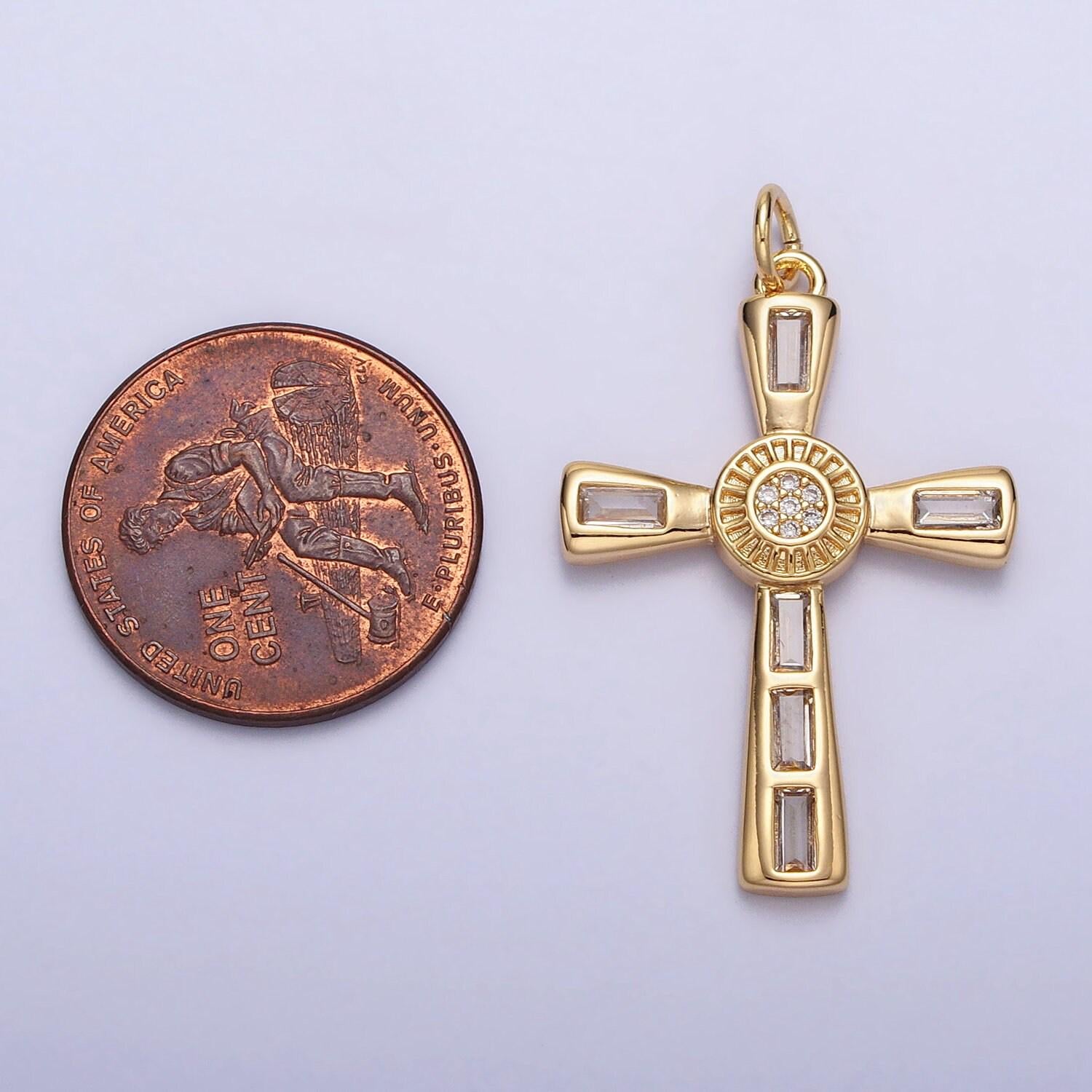Dainty cross pendant , cz gold cross charm add on cubic zirconia for rosarry religious necklace bracelet component ac230