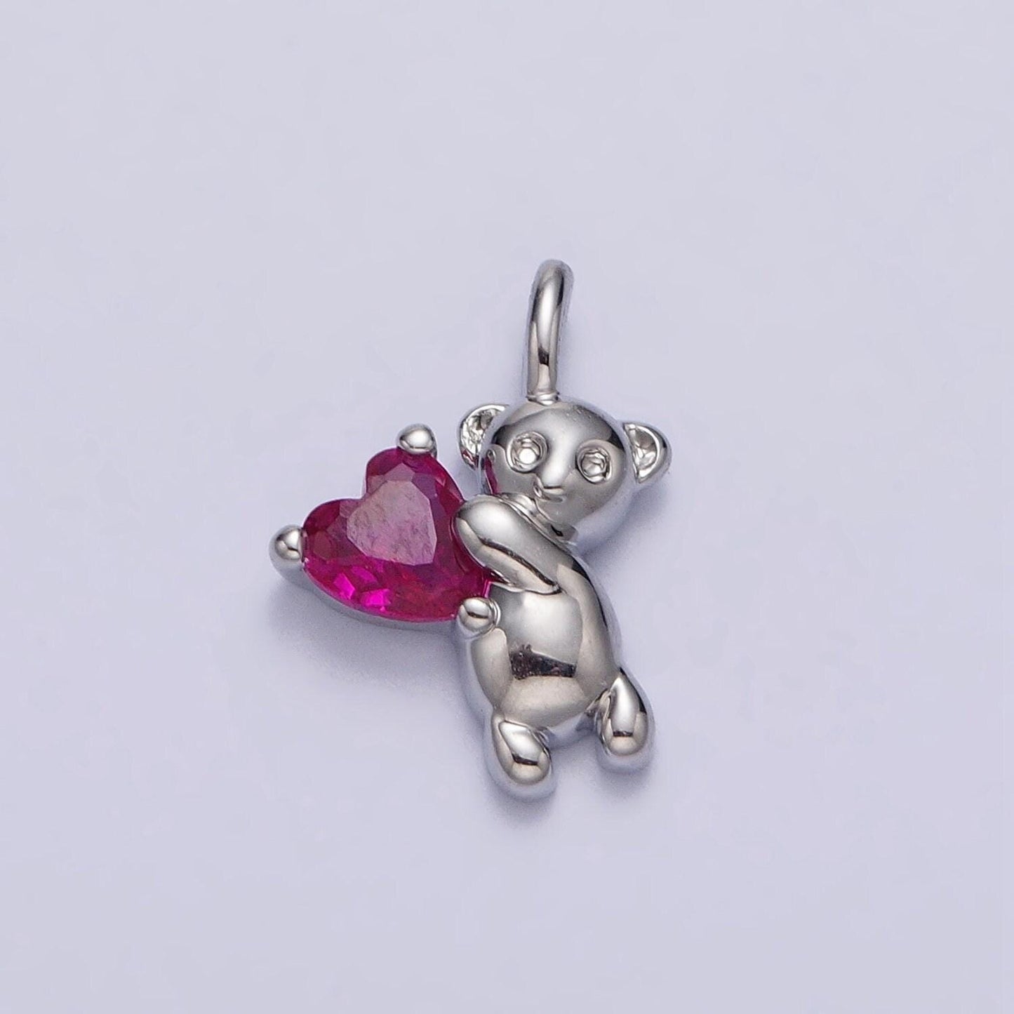 Mini gold bear pendant with heart cz stone for wholesale jewelry making supplies & crafting ac-222