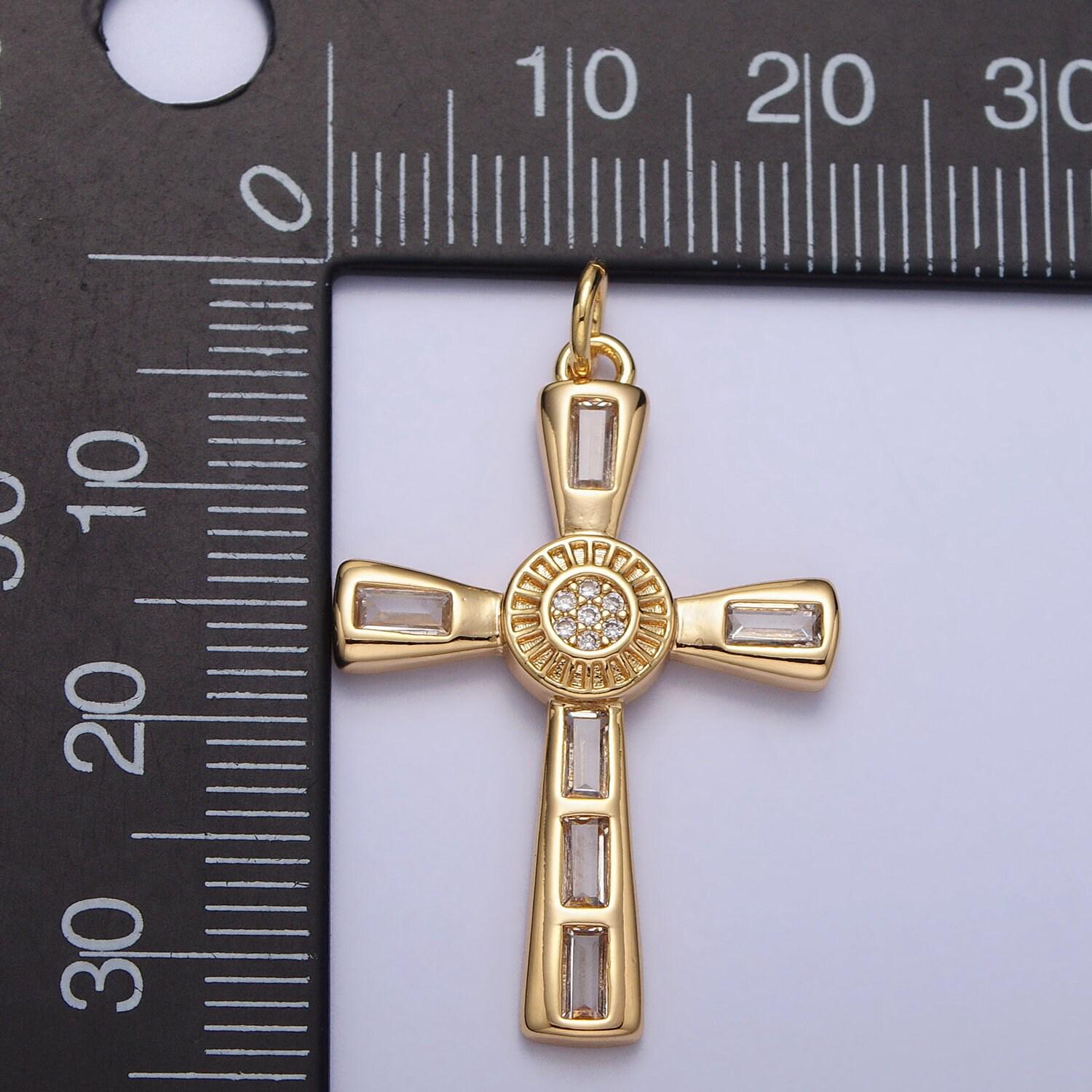Dainty cross pendant , cz gold cross charm add on cubic zirconia for rosarry religious necklace bracelet component ac230