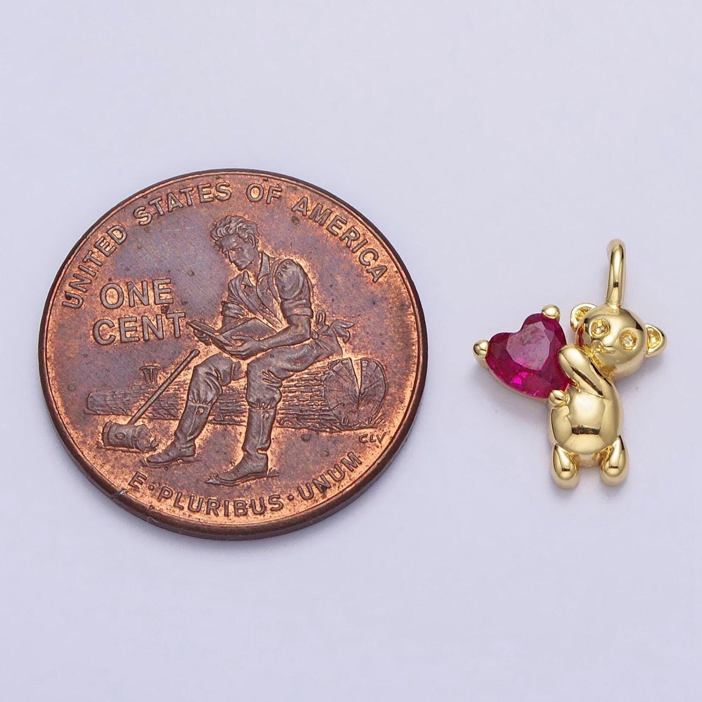 Mini gold bear pendant with heart cz stone for wholesale jewelry making supplies & crafting ac-222