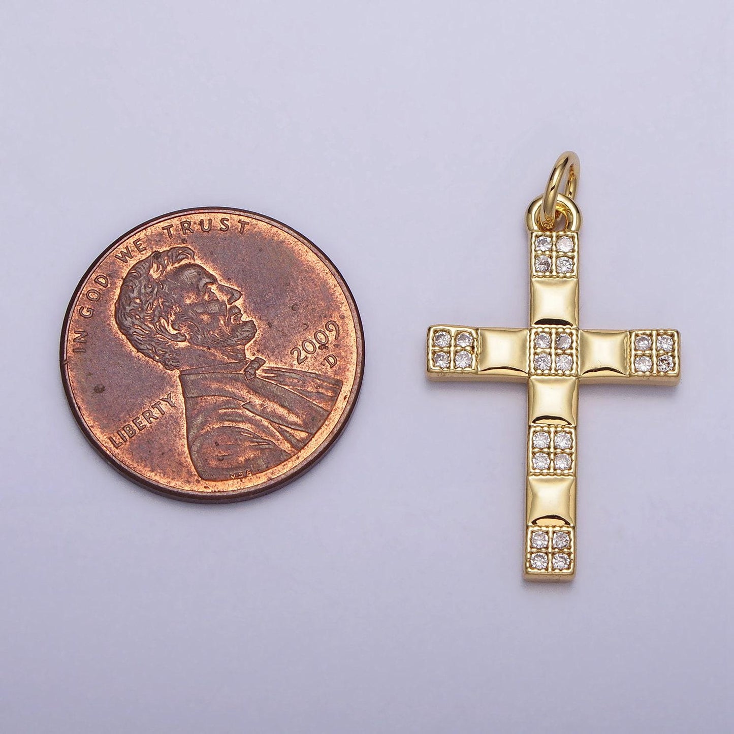 Cz gold plated cross pendant for religious jewelry making supply ac-220