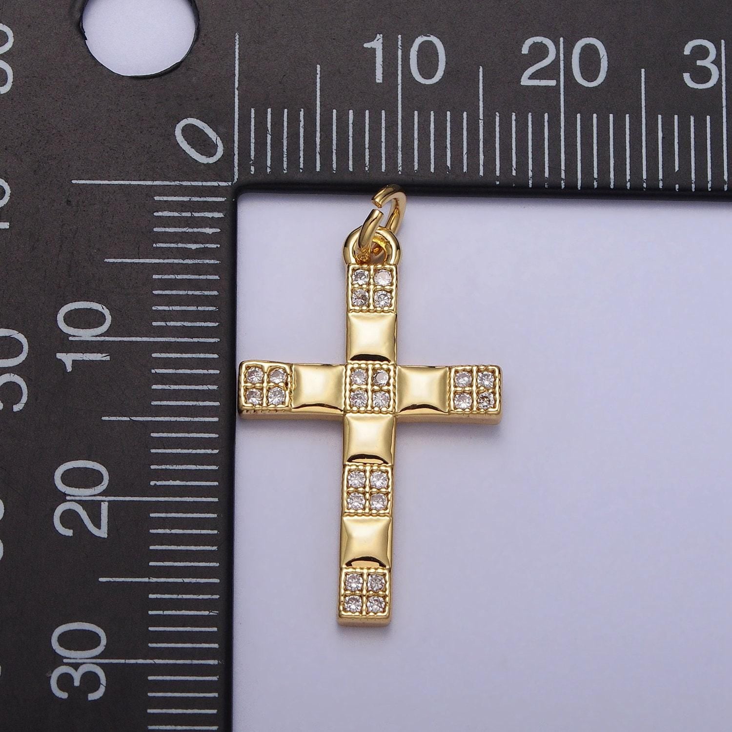 Cz gold plated cross pendant for religious jewelry making supply ac-220