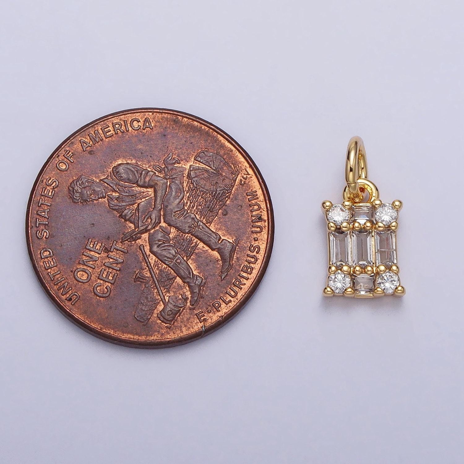 Tiny 13.1x6.3mm clear baguette cz square gold tiny small pendant charm necklace bracelet earring finding | ac209 ac210