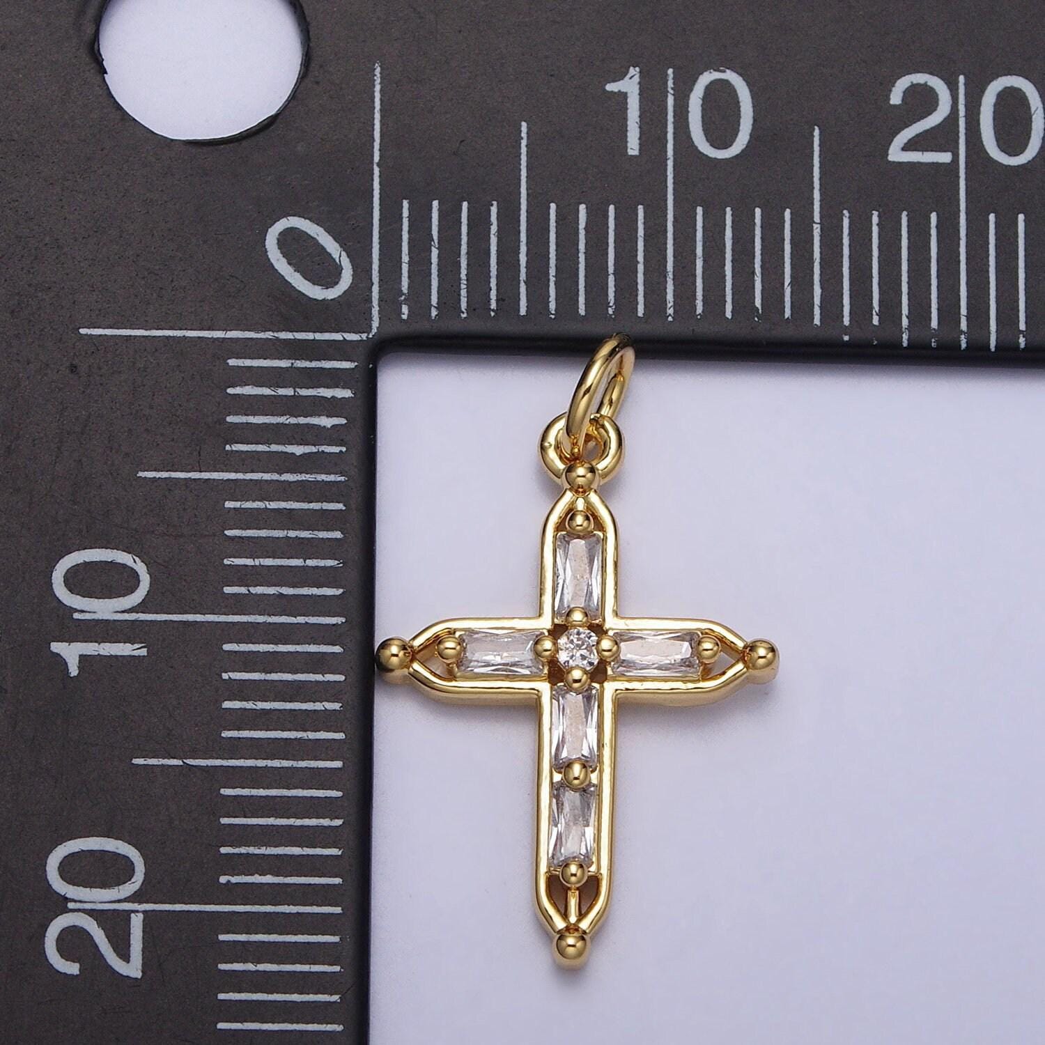 Dainty cross pendant , cz gold cross charm add on cubic zirconia for rosary religious necklace earring ac-207