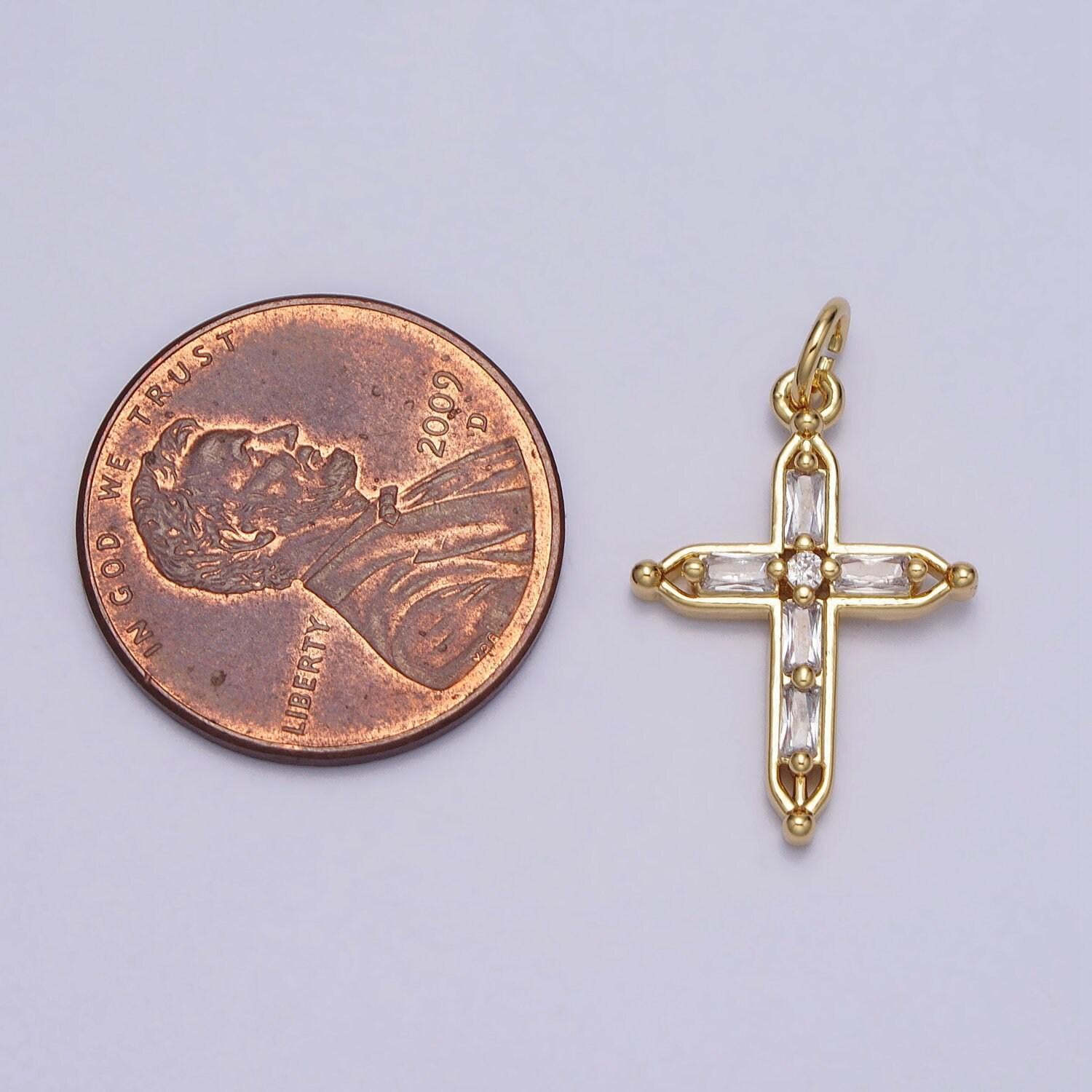 Dainty cross pendant , cz gold cross charm add on cubic zirconia for rosary religious necklace earring ac-207