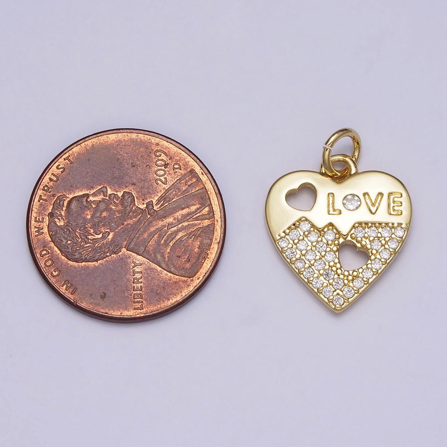 Mini heart charm with cz love pendant lead nickel free 24k gold plated brass cubic zirconia valentine necklace bracelet jewelry making ac203