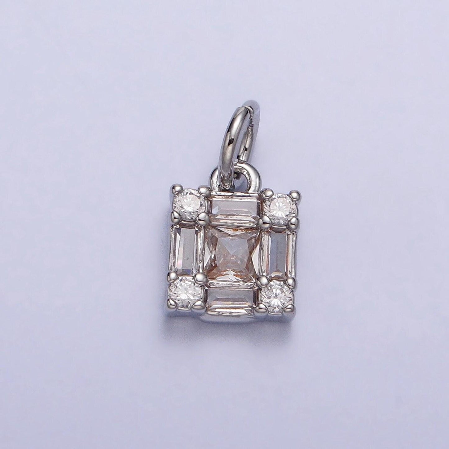 Mini gold square charm, cz micro pave baguette charm, zirconia charms, silver geometric gold plated findings ac197