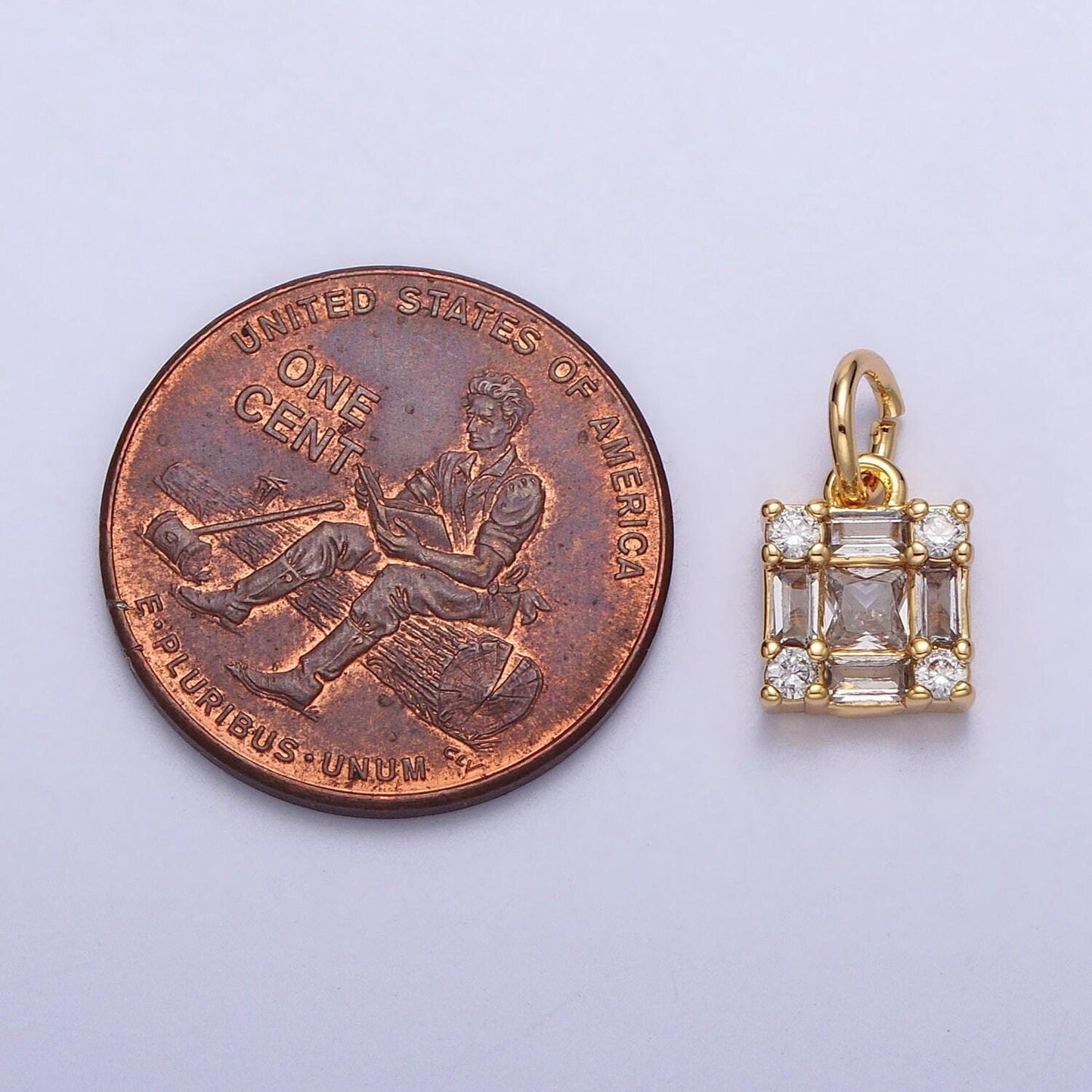 Mini gold square charm, cz micro pave baguette charm, zirconia charms, silver geometric gold plated findings ac197