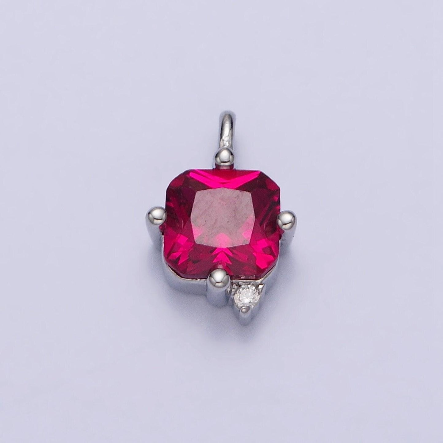 Mini square fuchsia cz cubic zirconia add-on charm in gold & silver for necklace bracelet dangle charm jewelry making supply | ac191