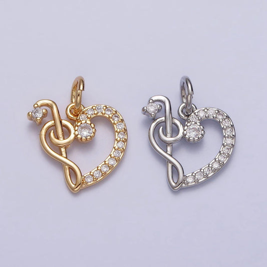 Dainty g bass clef heart charm micro pave gold music note treble clef pendant necklace bracelet component ac181