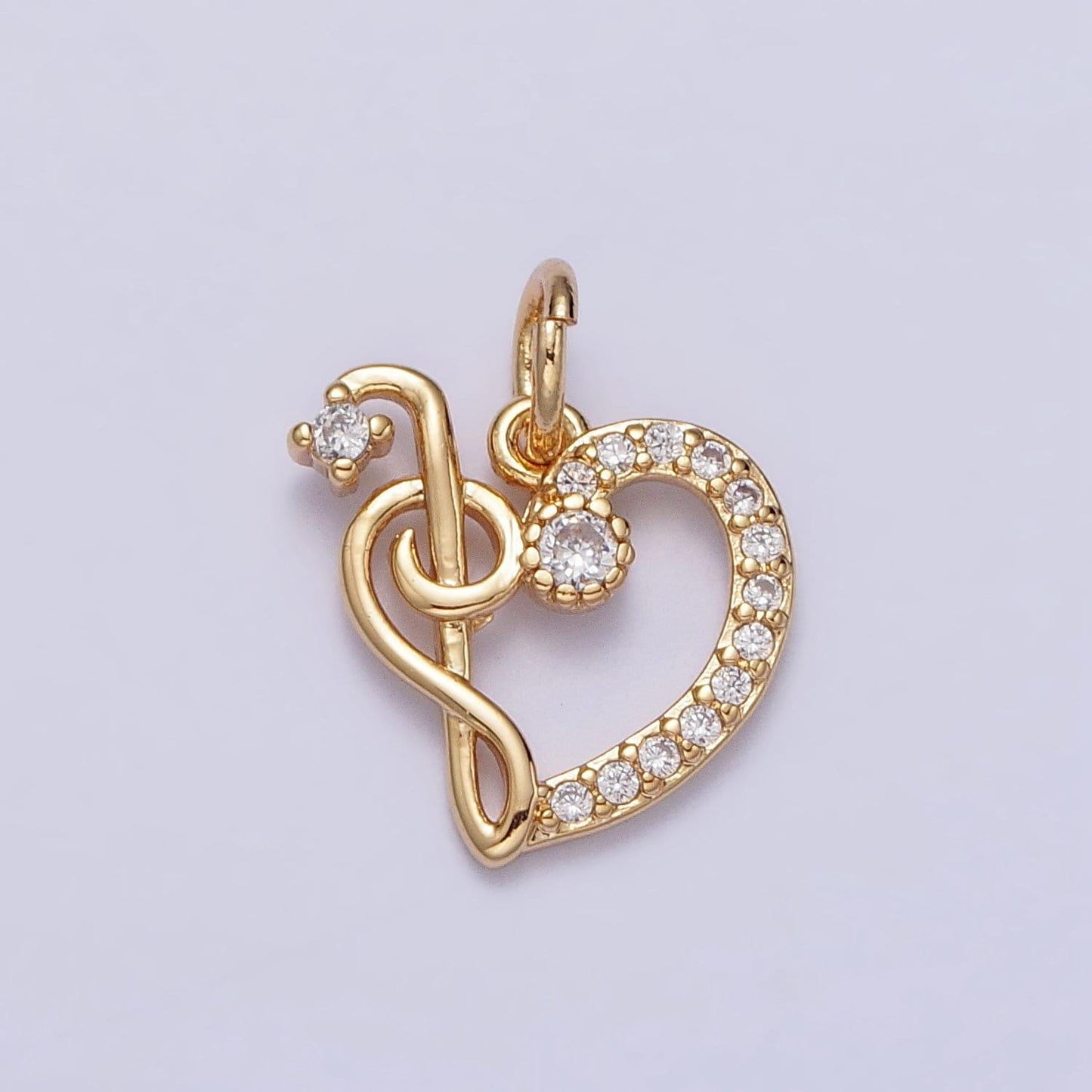 Dainty g bass clef heart charm micro pave gold music note treble clef pendant necklace bracelet component ac181