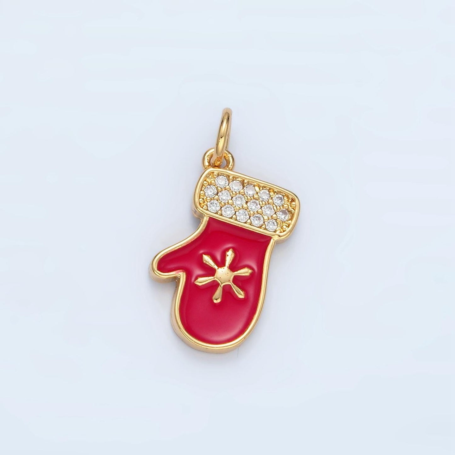 14k gold filled snow print on red mitten kids enamel charm | ac-172