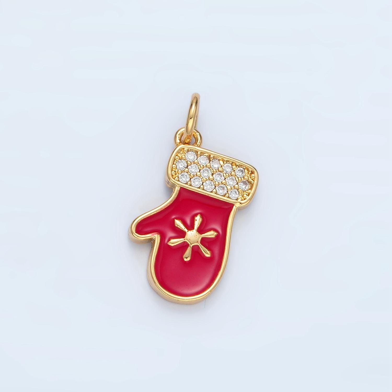 14k gold filled snow print on red mitten kids enamel charm | ac-172