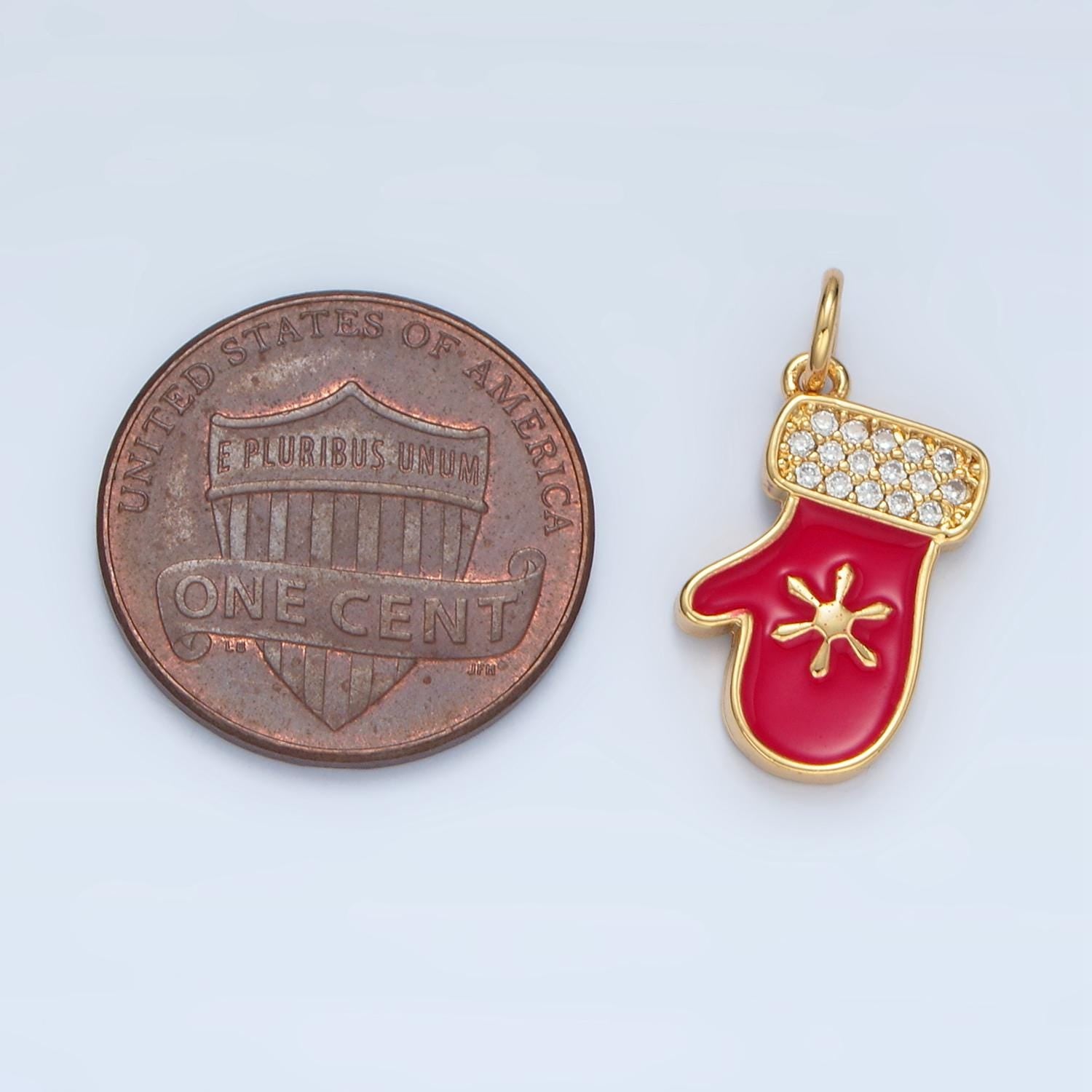 14k gold filled snow print on red mitten kids enamel charm | ac-172