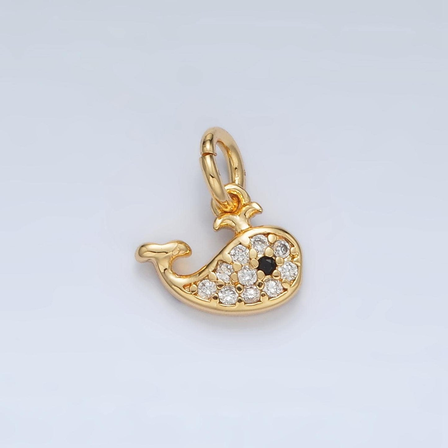14k gold filled mini whale charm with micro pave cz stone | ac171
