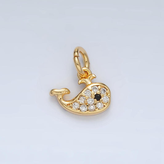 14k gold filled mini whale charm with micro pave cz stone | ac171