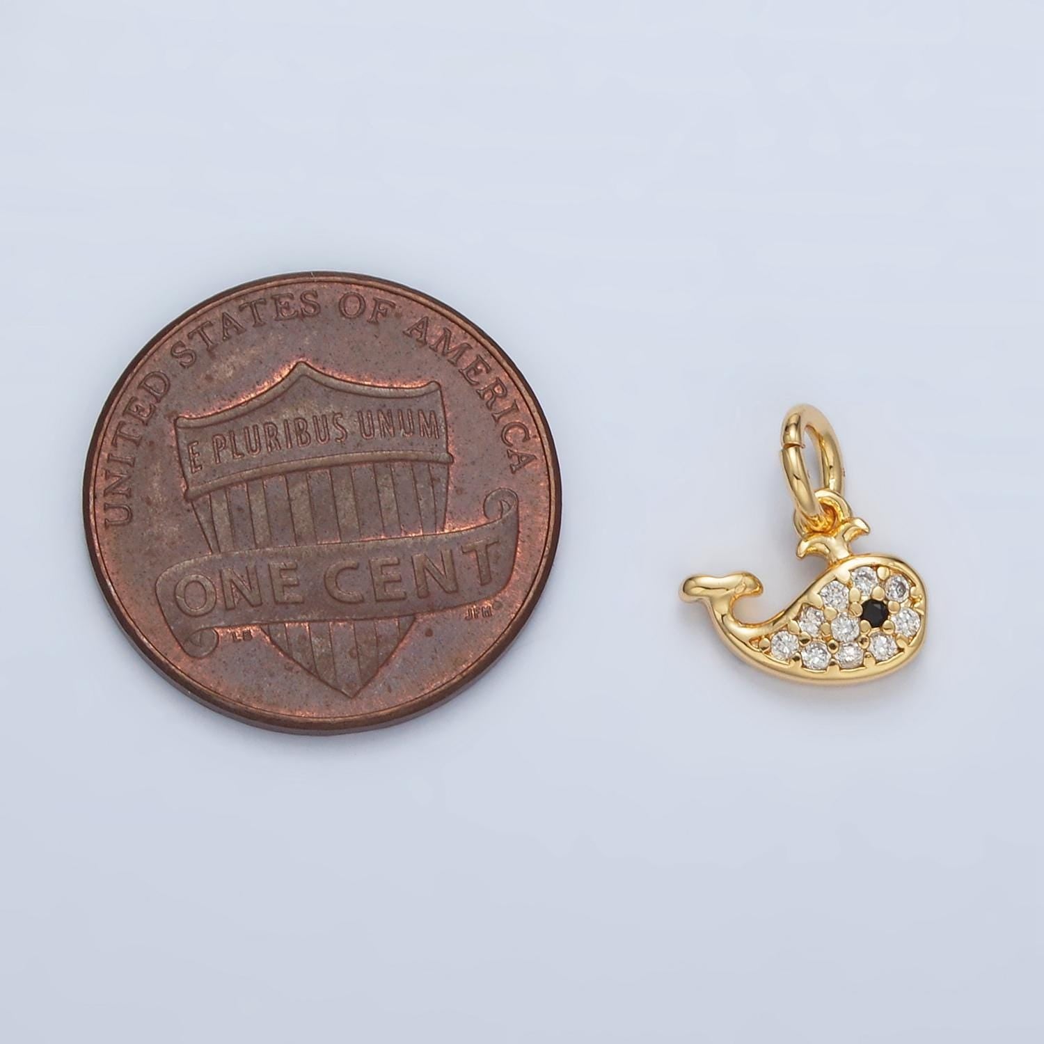 14k gold filled mini whale charm with micro pave cz stone | ac171