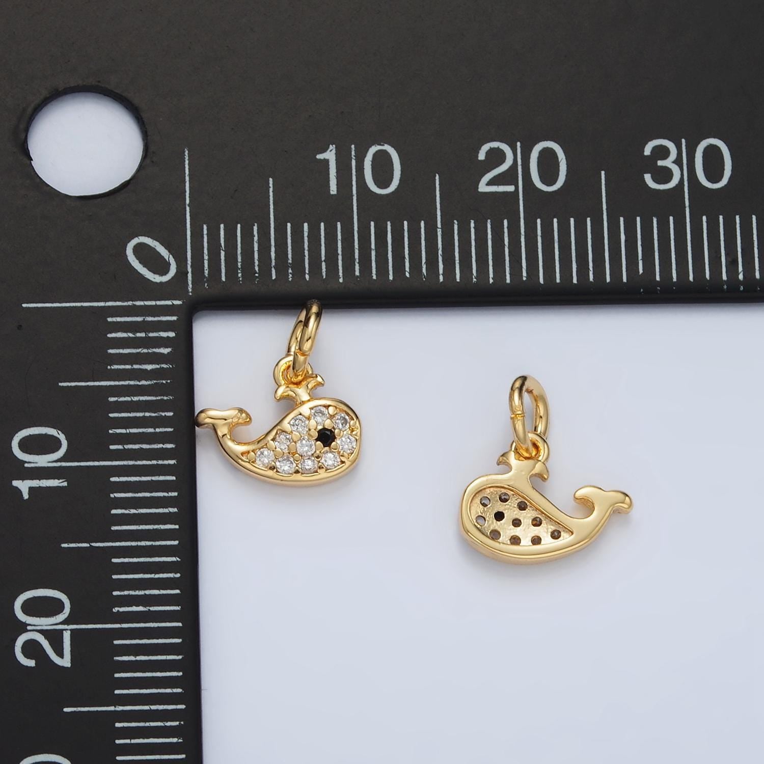 14k gold filled mini whale charm with micro pave cz stone | ac171