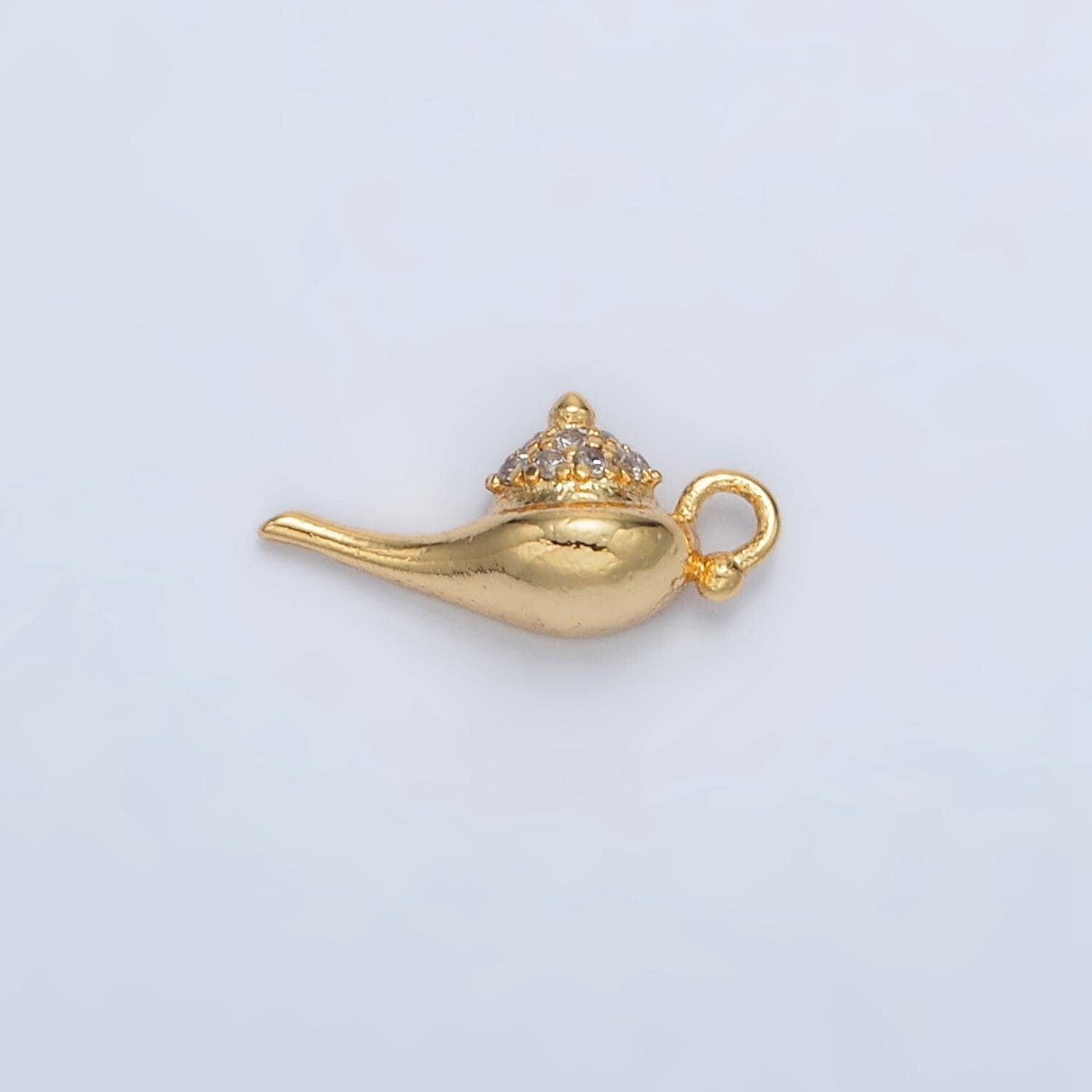 Mini 24k gold filled magical genie lamp cz micro paved charm | ac-163